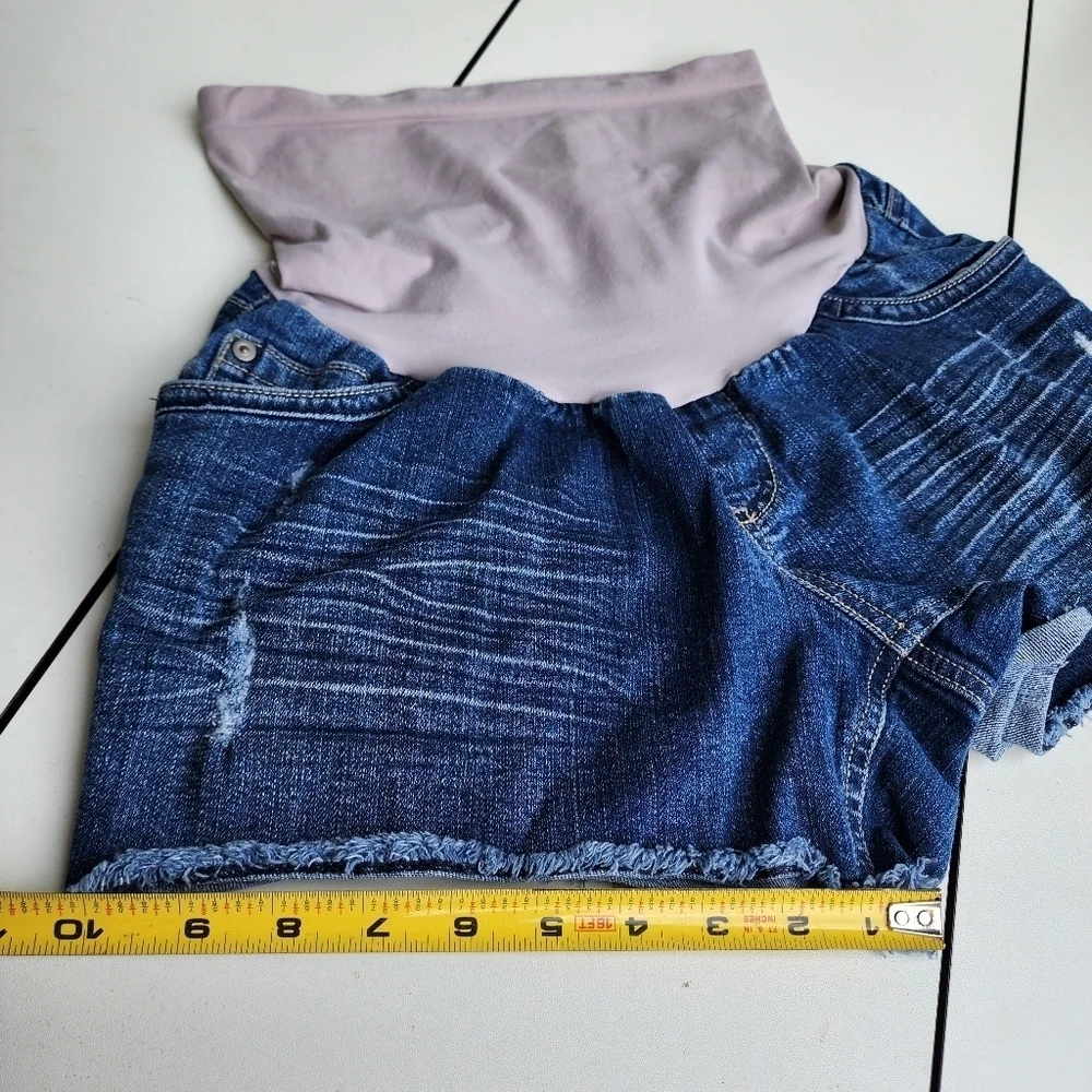 Motherhood Maternity Denim Jean Denim Shorts Cuffed Raw Hem Full Belly Panel M